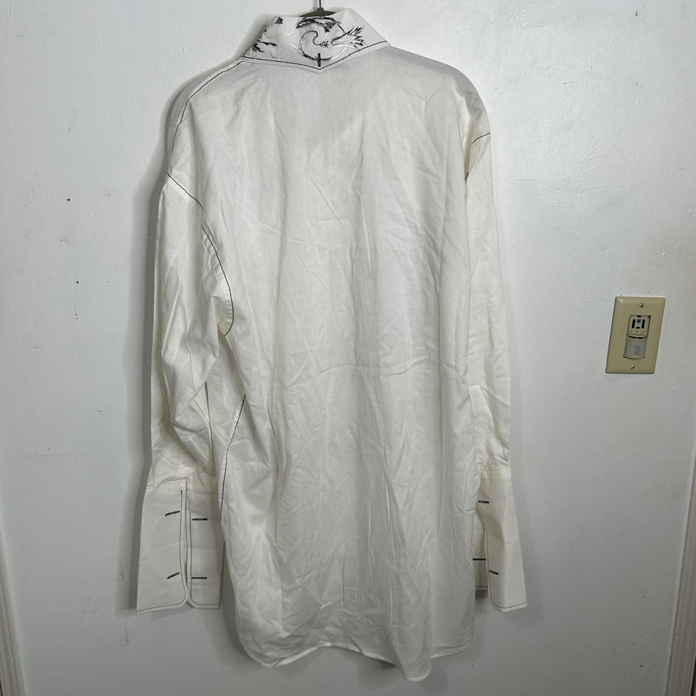 Angelino Mens White Embroidered Button Down Shirt Baroque Long Sleeve 17.5 - Picture 5 of 6